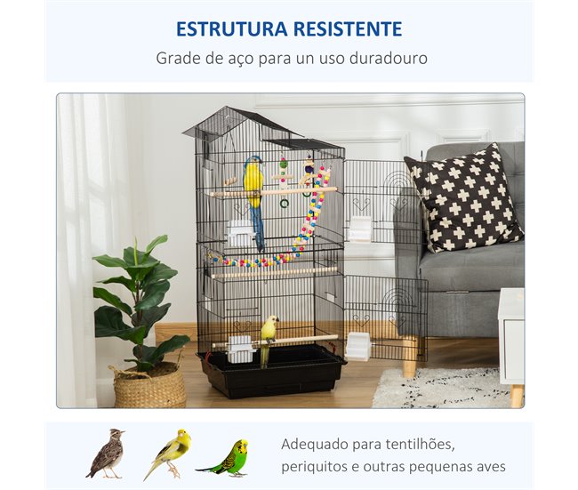 Jaula para Pájaros Acero, PP, Madera Mixta PawHut Negro