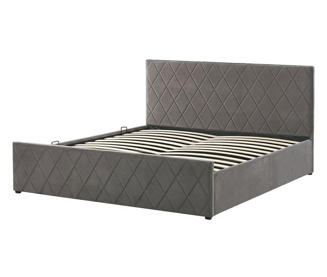 Beliani Cama con somier Terciopelo ROCHEFORT 150x214 Gris
