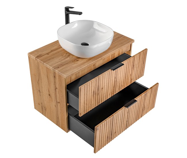 Conjunto de muebles con lavabo espejo LED y columna Adriel 80 Madera