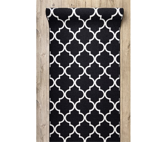 Alfombra de pasillo con refuerzo de goma  Enrejado Trébol marroq 80x460 Negro