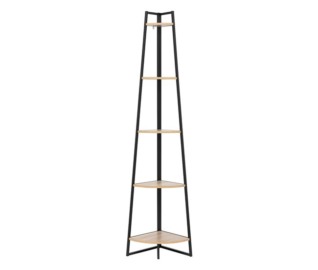 Estantería Esquinera Aliaj 5 Estantes Metal Industrial Negro/ Madera