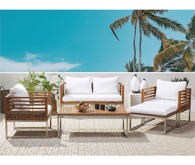 Beliani Conjunto de jardín Madera de acacia BERMUDA Blanco/ Beige