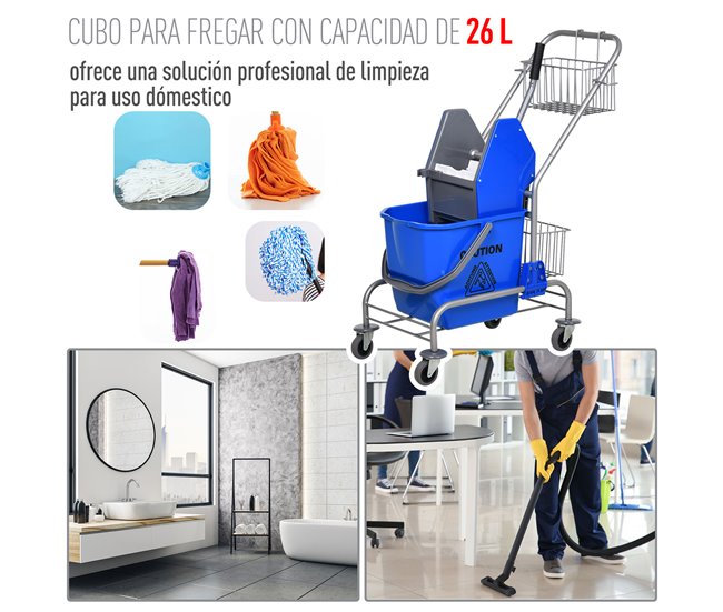 Cubo de Fregona Plástico PP, Metal HOMCOM Azul