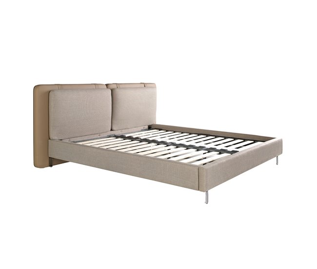 Cama matrimonio tapizada en polipiel y tela Vison