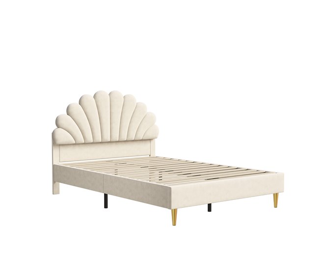 Cama doble acolchada con somier de láminas 140x203 Beige