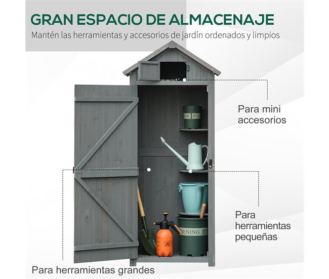 Armario de Jardín Madera de Abeto Outsunny 77 Gris