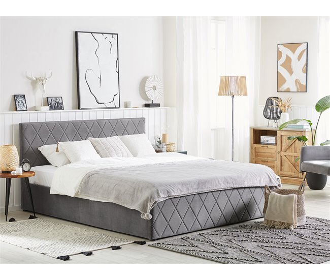 Beliani Cama con somier Terciopelo ROCHEFORT 150x214 Gris