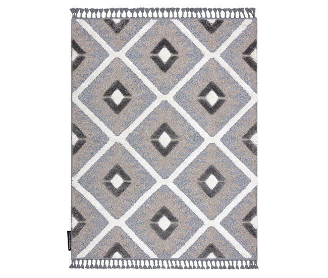 Alfombra MAROC P651 Diamantes Franjas Bereber marroquí Shaggy 180x270 Gris