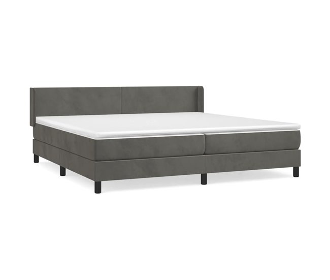 Conforama Cama box spring con colchón terciopelo gris oscuro 200x200 cm Diseño plano