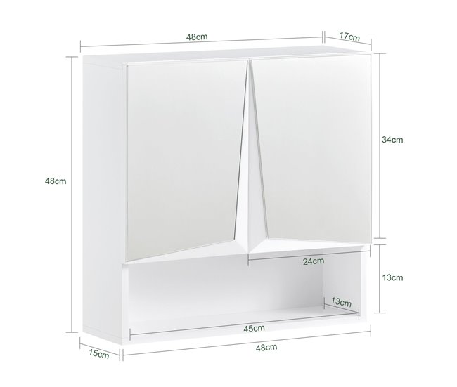 Armario de Pared con Espejo con 2 Puertas Estante BZR94-W SoBuy Blanco