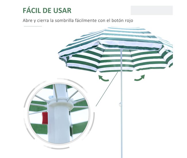 Sombrilla de Playa Tela Poliéster, Metal Outsunny 180x180 Multicolor