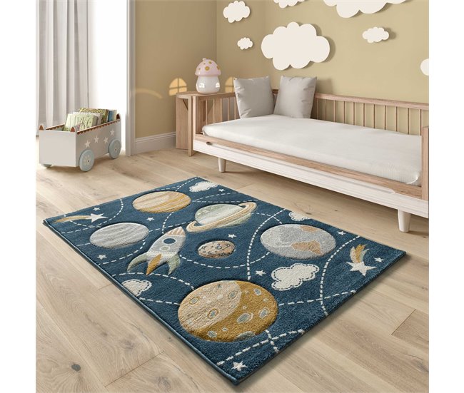 Alfombra infantil arcoíris BALLOON - ATTICGO 120x170 Azul