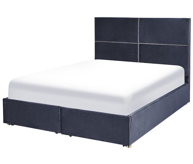 Beliani Cama con somier Terciopelo VERNOYES 148x214 Negro