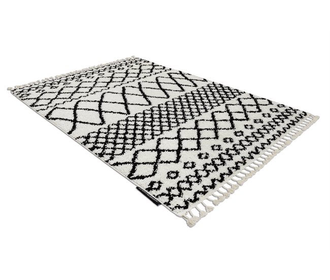 Alfombra BERBER SAFI N9040 Franjas Bereber Marroquí 80x150 Blanco/ Gris