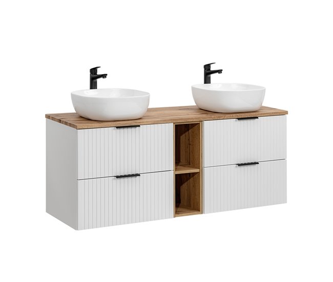 Conjunto mueble doble lavabo 2 nichos y columna Adriel 140 Beige