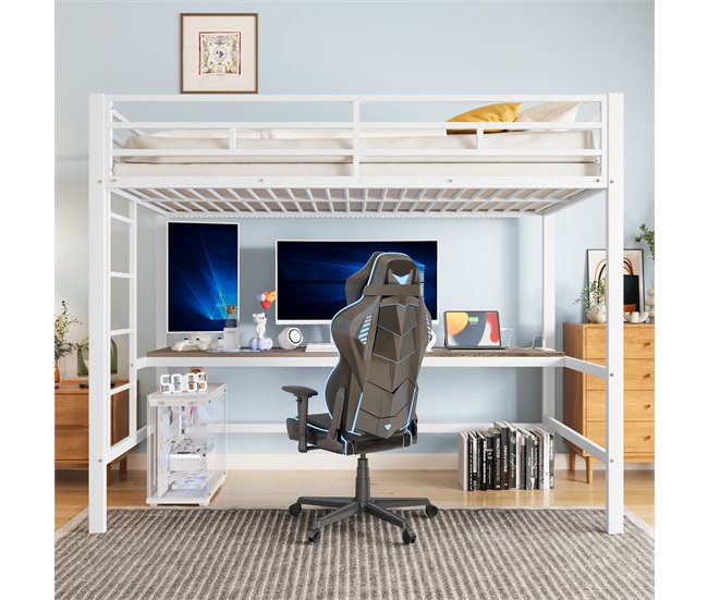 Cama alta para niños 94x204 Blanco