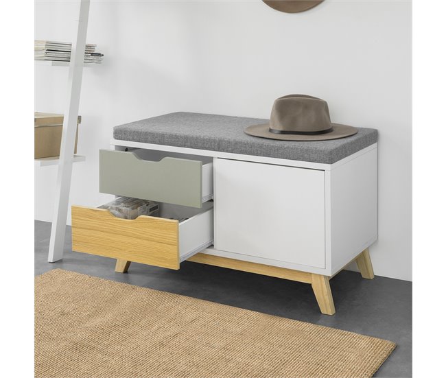 Banco Zapatero con 2 cajones y 1 Puerta FSR92-W SoBuy Blanco