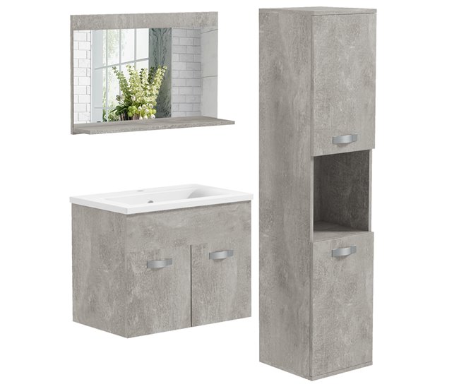 Conjunto de Muebles de Baño Melamina de Madera, Cerámica, Vidrio Gris