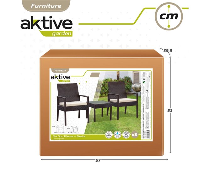 Conjunto muebles terraza con sillones y mesita ratán Aktive Negro