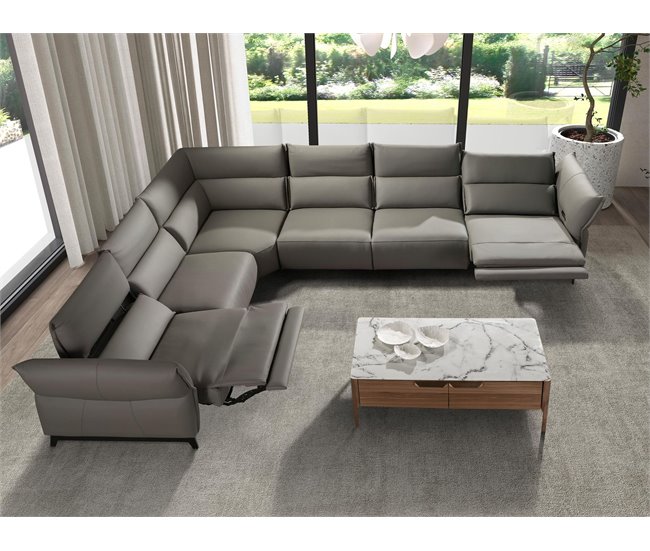 ANGEL CERDA Sofá rinconera relax modular piel gris oscuro Gris