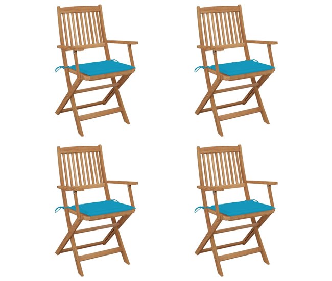 4 Sillas de jardín plegables de madera con cojines Azul