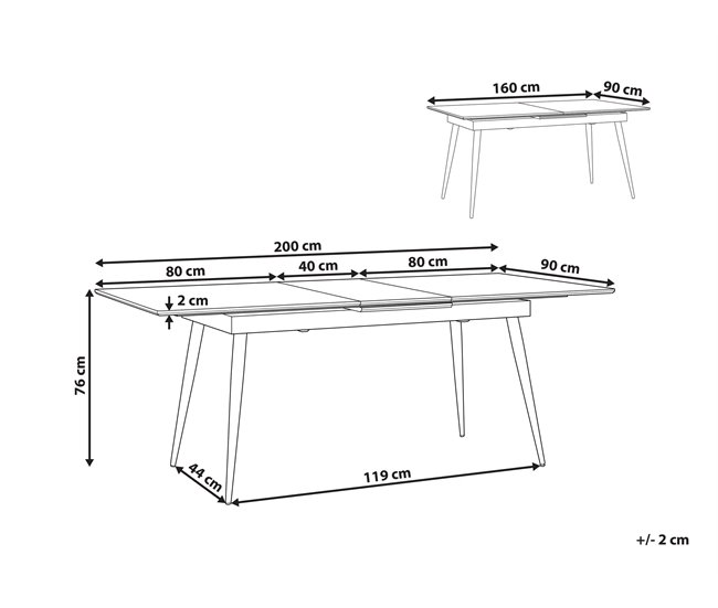 Beliani Mesa de comedor extensible MALDON 90x160 Negro