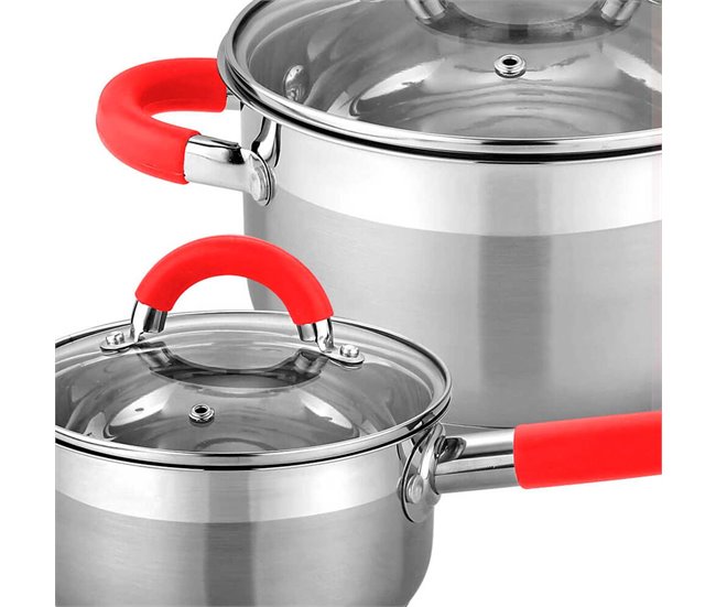 Batería Cocina Set 8 Piezas Vitro Inducción Acero Rojo Gridinlux Rojo