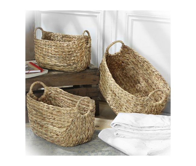 Cesta de jacinto de agua con asas Beige