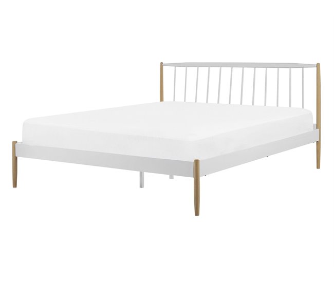 Beliani Cama con somier Metal MAURS 147x209 Blanco