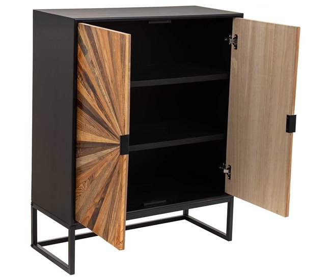 Armario de madera y metal de 2 puertas Negro