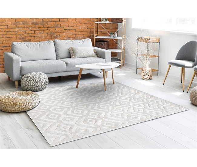 Alfombra SANTO sisal 58381 diamantes zigzag 140x190 Crema