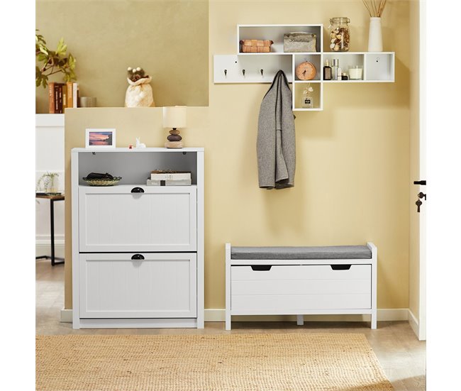 Zapatero con 2 Puertas Abatibles FSR87-W SoBuy Blanco