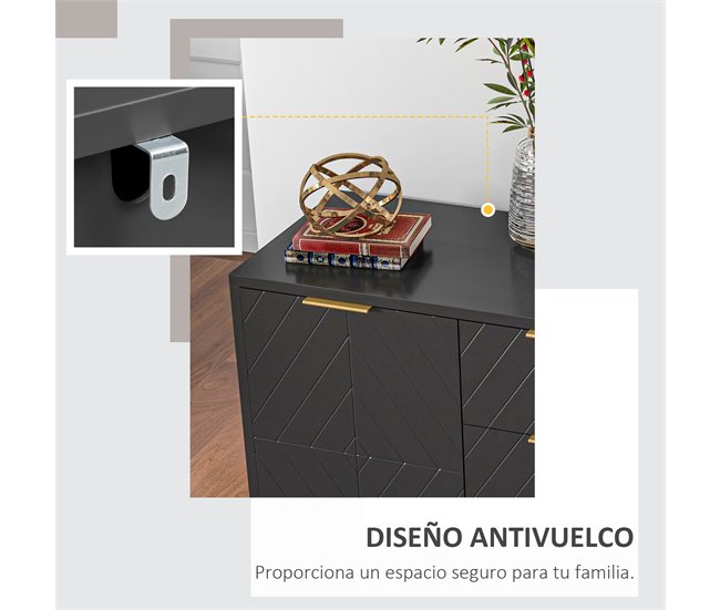 Aparador de Salón MDF, Metal HOMCOM, hogar - muebles de comedor Negro