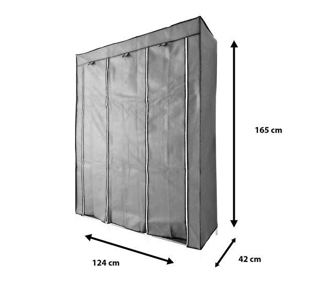 Armario Vestidor Tela Con Puertas Cremallera Nyana Home Gris