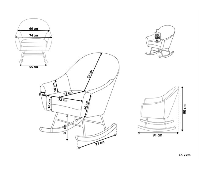 Beliani Sillón mecedora OXIE Gris Claro
