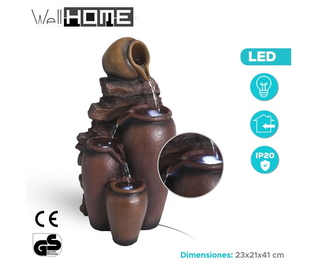 WELL HOME - Fuente de diseño Anfora con luces LED Marron