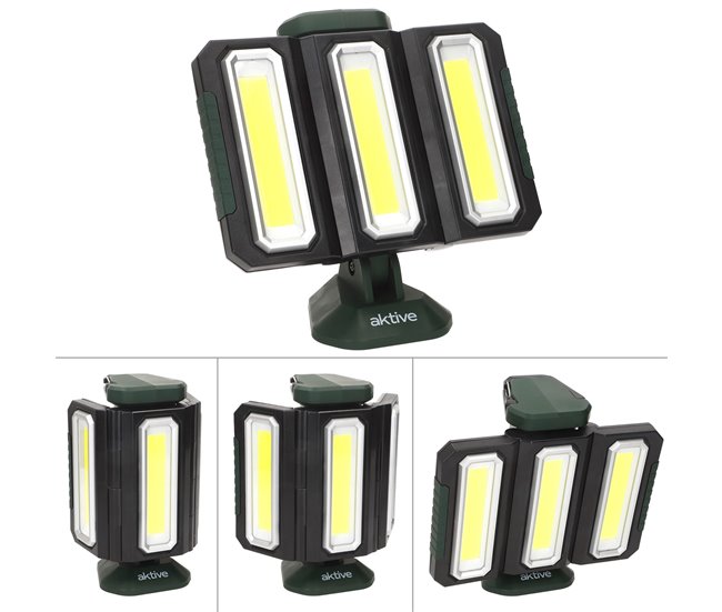 Aktive triple foco LED exterior 3 en 1 USB y powerbank 1500 lúmenes Negro