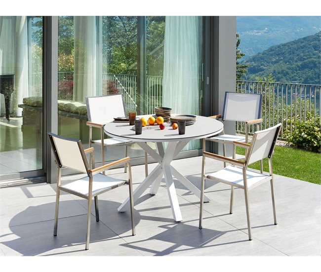 Beliani Conjunto de comedor MALETTO/GROSSETO Blanco/ Gris