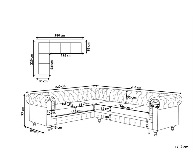Beliani Sofá esquinero Poliéster CHESTERFIELD Gris