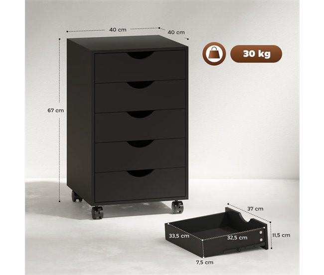 Cajonera de Oficina MDF HOMCOM, oficina - muebles de oficina Negro