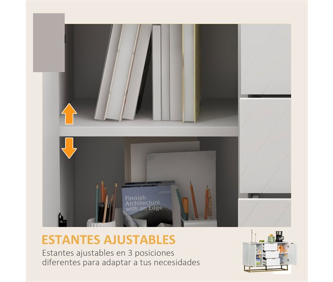 Aparador Auxiliar MDF, Metal HOMCOM, hogar - muebles de comedor 120 Blanco