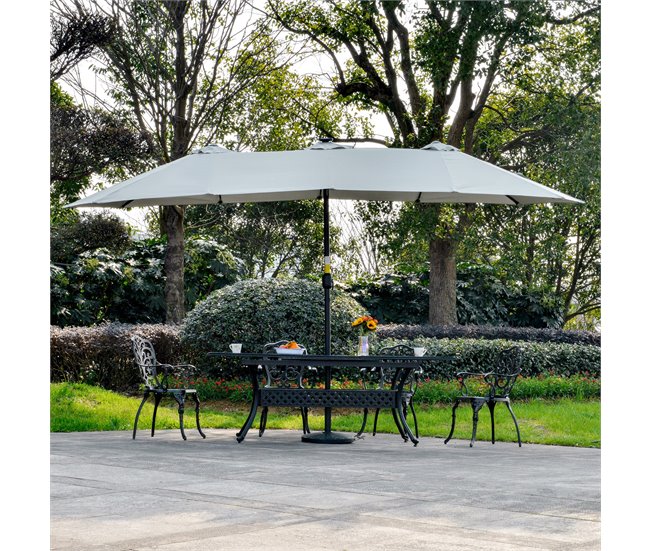 Sombrilla Doble Acero, Poliéster Outsunny Gris