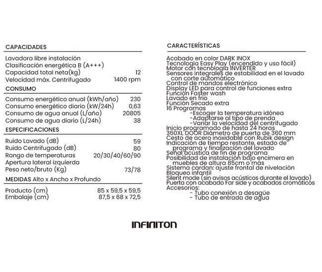 Lavadora Infiniton WM-A122I Gris