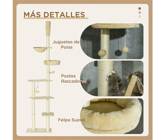 Árbol para Gatos Aglomerado de Madera, Felpa PawHut Crudo