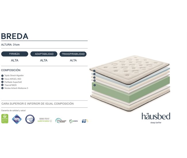 Colchón Airtech y Visco Airgel BREDA Häusbed 
