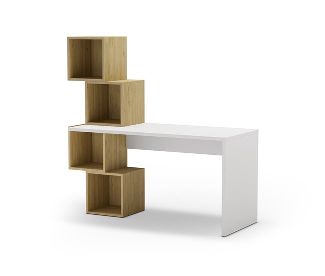 Mesa de escritorio con estanteria lateral BALANCE 4H Blanco