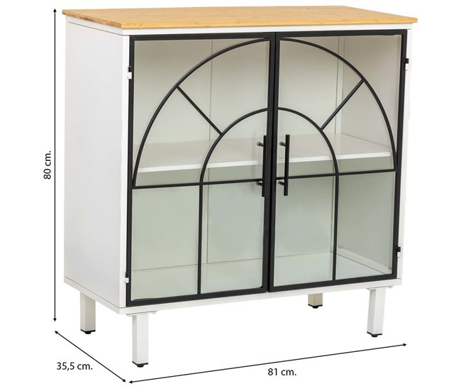 Aparador de vidrio y madera, 2 puertas Negro