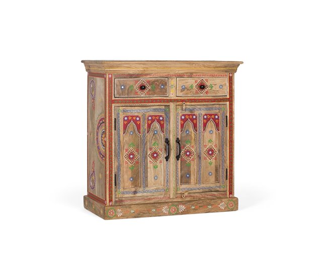 Aparador de cajones y puertas en madera de mango y pintado a mano Multicolor