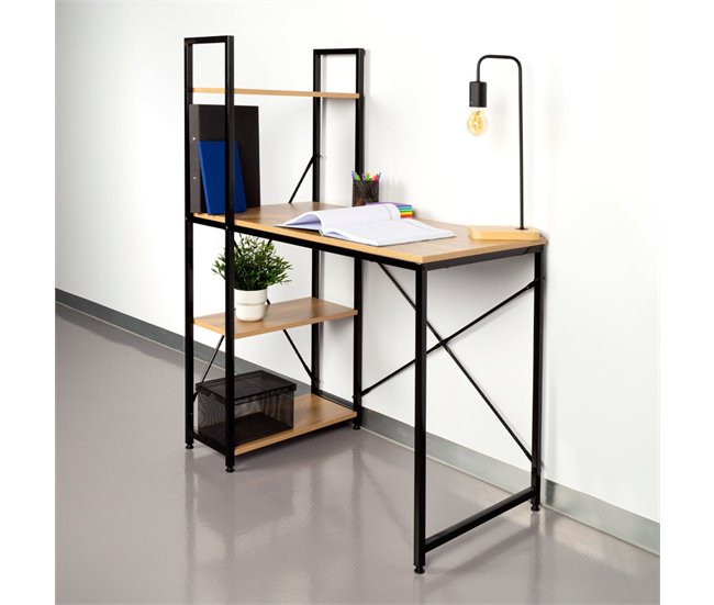 Max Home Escritorio con estantería madera y acero 100x52 Negro/ Madera
