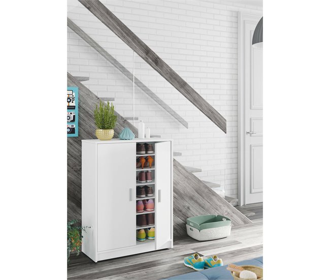 Armario multiusos 2 puertas efecto madera Blanco